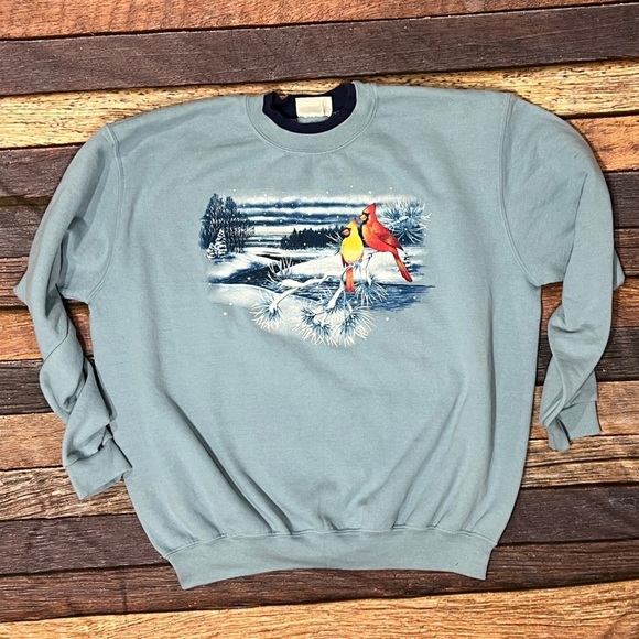 Vintage 90s Cardinals Bird Winter Ugly Sweater 1990s Sweatshirt - Picture 1 of 6